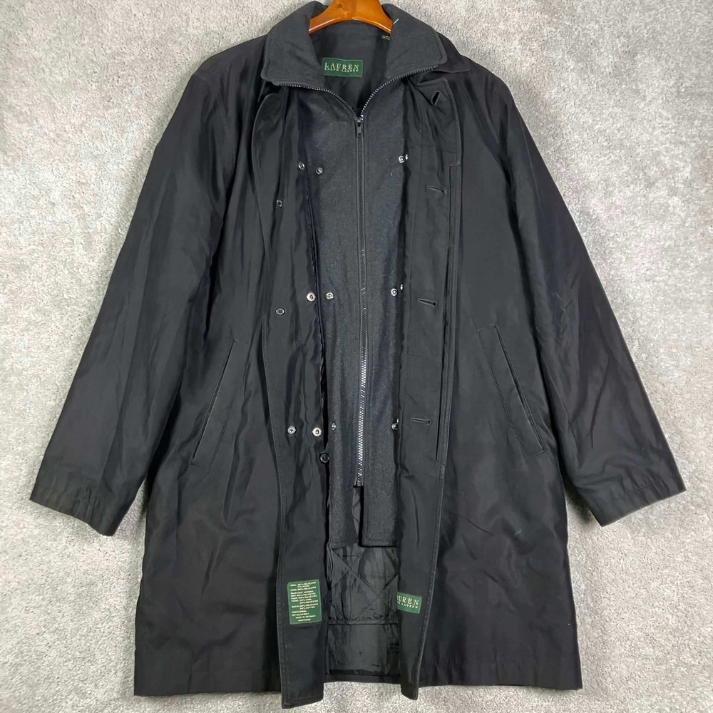 Lauren Ralph Lauren Trench Coat Mens 40L Black Removable Liner Quilted Insulated - Picture 4 of 15